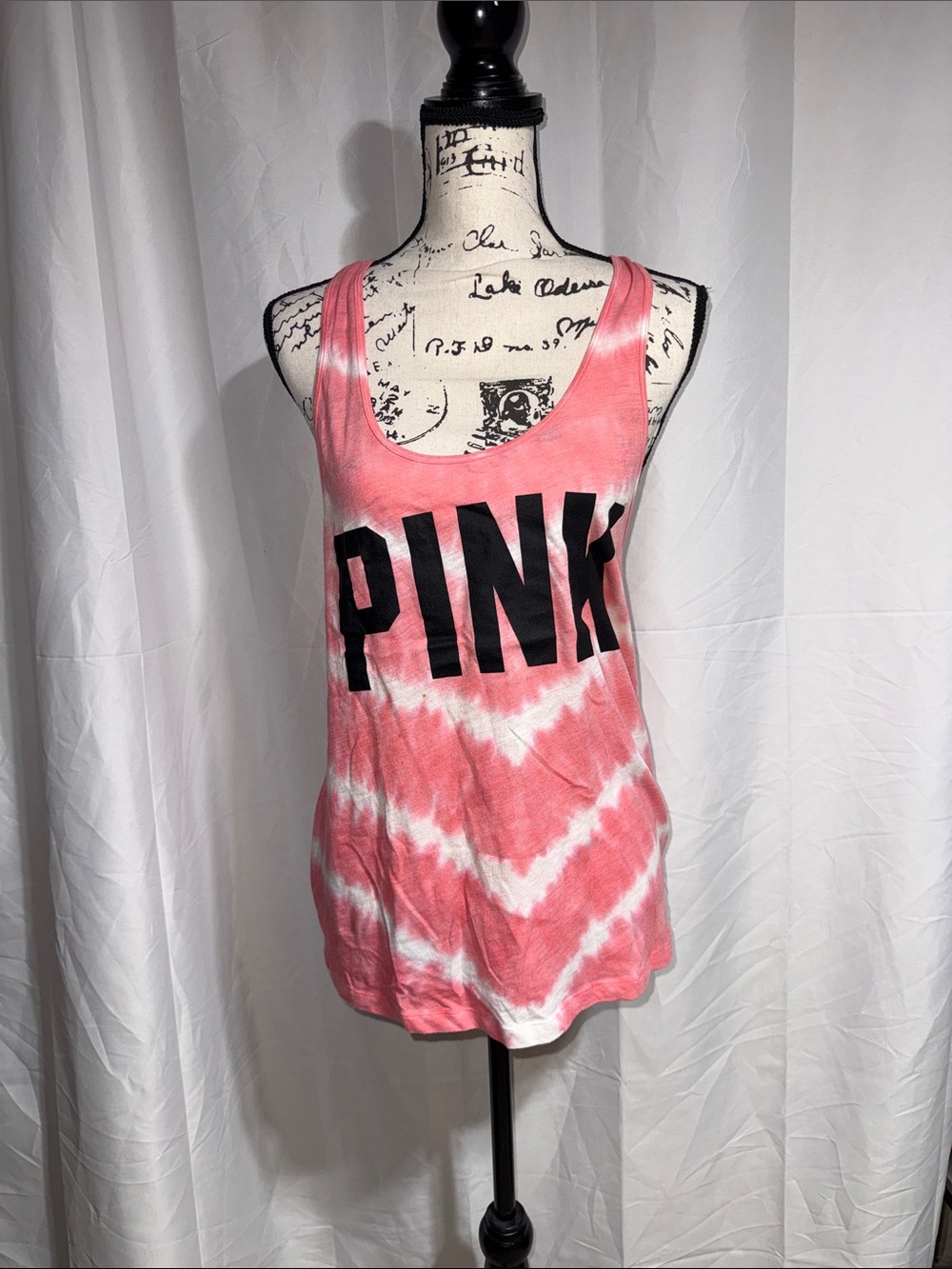 PINK Victoria's Secret Coral Pink Tie-Dye Scoop Tank